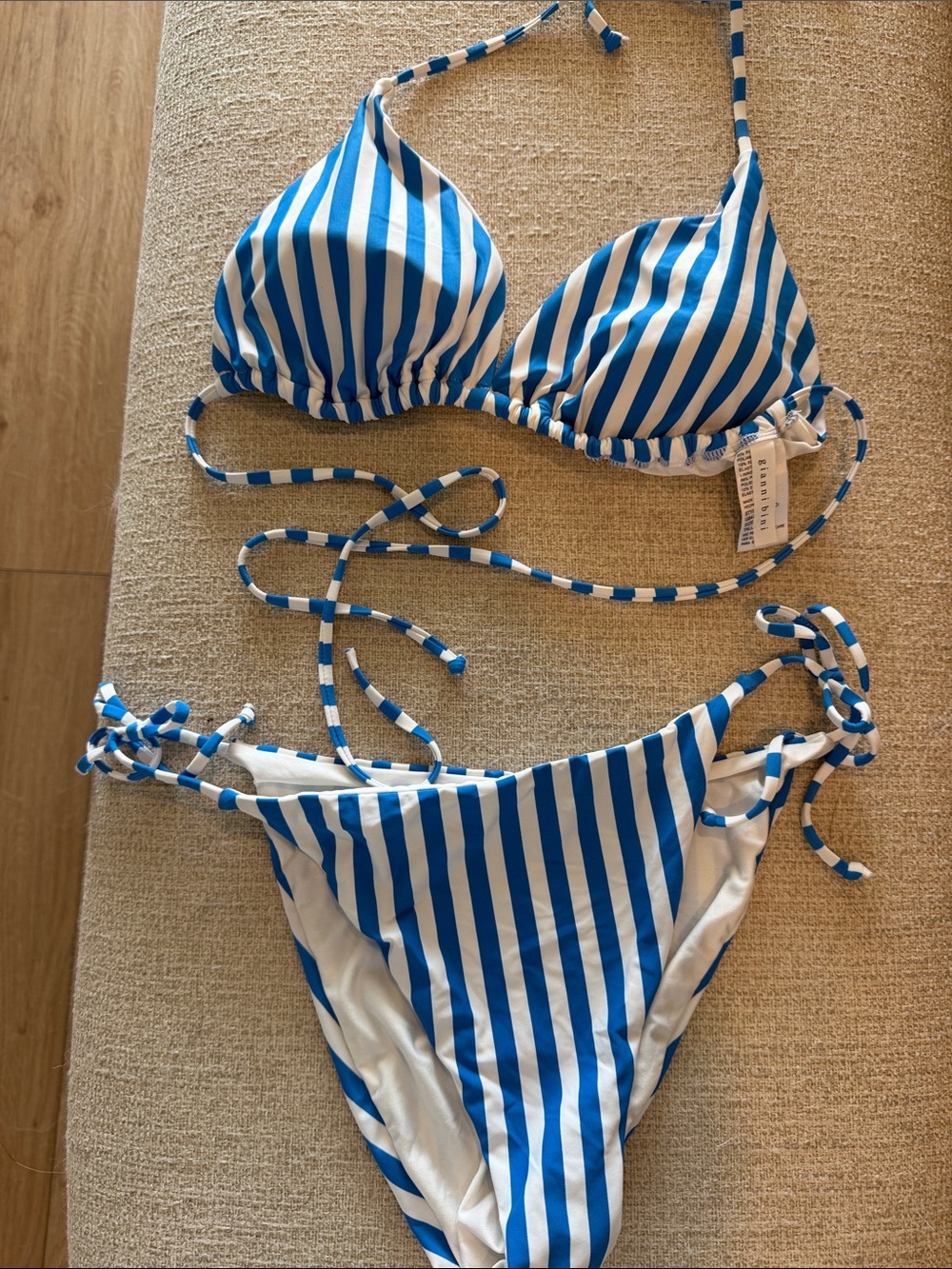 Gianni Bini Blue and White Striped Triangle Bikini